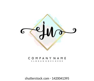 initials letter JU handwriting logo vector template