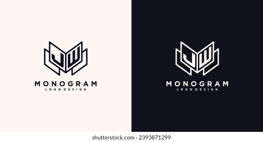 Initials letter JW book study monogram icon line art design vector illustration