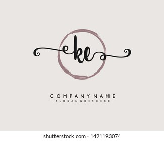 initials letter KE handwriting logo vector template