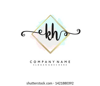 initials letter KH handwriting logo vector template