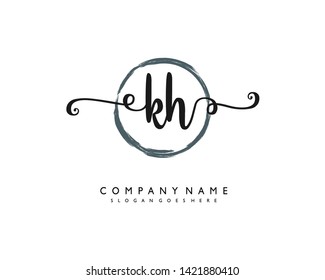 initials letter KH handwriting logo vector template