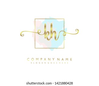 initials letter KH handwriting logo vector template