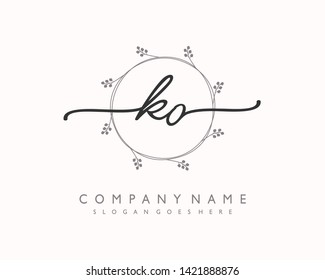 initials letter KO handwriting logo vector template