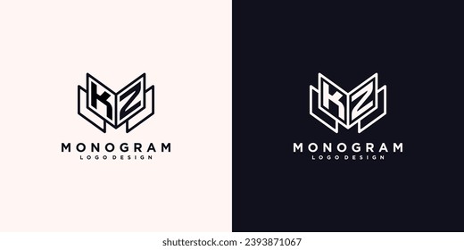 Initials letter KZ book study monogram icon line art design vector illustration