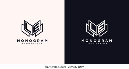 Initials letter LE book study monogram icon line art design vector illustration