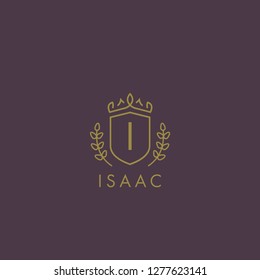 Initials letter I logo business vector template. Crown and shield shape. Luxury, elegant, glamour, fashion, boutique for branding purpose. Unique classy concept.
