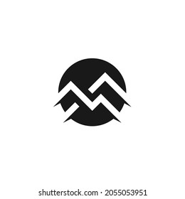 Initials Letter M, Vector Concept of Mount Hill Peak with Circle Style