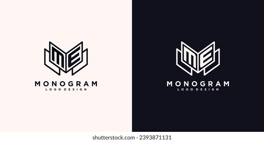 Initials letter ME book study monogram icon line art design vector illustration