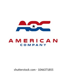 Initials Letter Monogram AOC American Flag logo design 