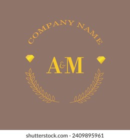 Iniciales AM carta monograma empresa de oro diamante lujo