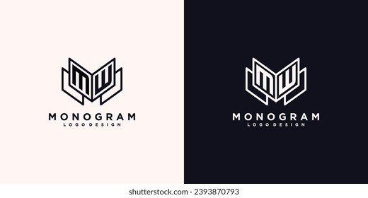 Initials letter MW book study monogram icon line art design vector illustration