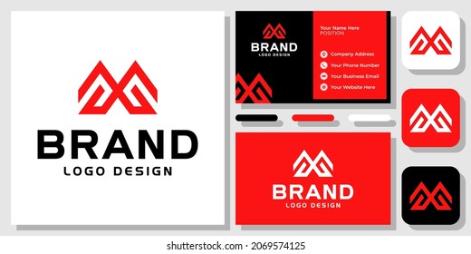 Initials Letter MW WM Monogram Geometric Strong Masculine Logo Design With Business Card Template