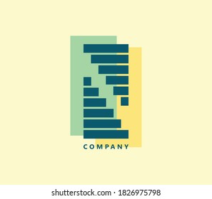 Initials Letter N, Abstract Stairs logotype, flat vector design template element