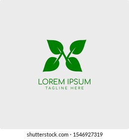initials letter N with green leaves for logo design