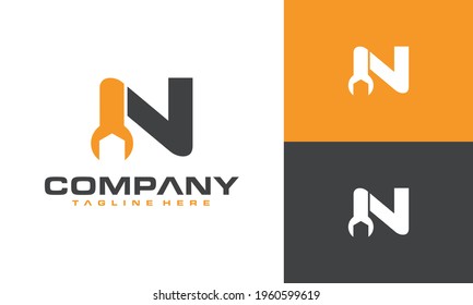 initials letter N wrench logo