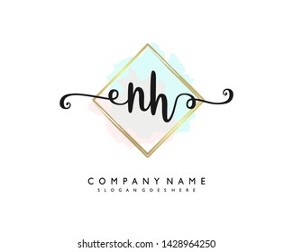 initials letter NH handwriting logo vector template