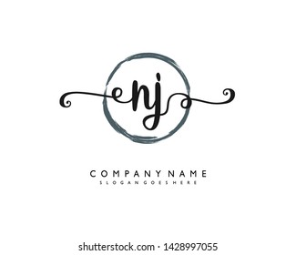 initials letter NJ handwriting logo vector template