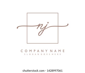 initials letter NJ handwriting logo vector template