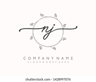 initials letter NJ handwriting logo vector template