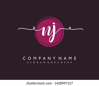 initials letter NJ handwriting logo vector template