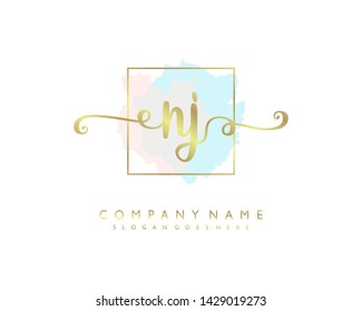 initials letter NJ handwriting logo vector template