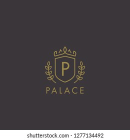 Initials letter P logo business vector template. Crown and shield shape. Luxury, elegant, glamour, fashion, boutique for branding purpose. Unique classy concept.