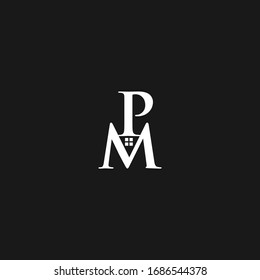 la letra inicial PM para logotipos inmobiliarios o inmobiliarios 