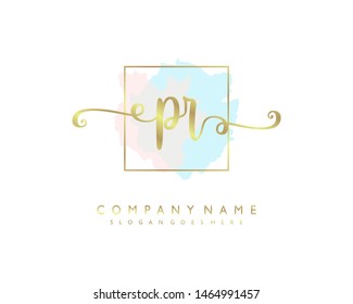 initials letter PR handwriting logo vector template