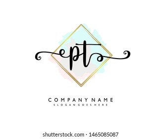 initials letter PT handwriting logo vector template