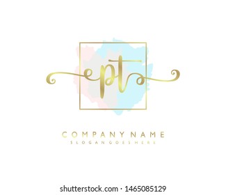 initials letter PT handwriting logo vector template