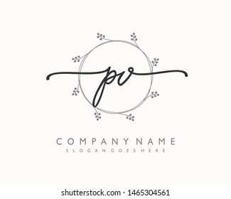 initials letter PV handwriting logo vector template