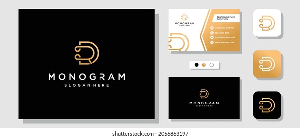 Initials letter RD DR monogram modern luxury logo design with Layout Template Business Card