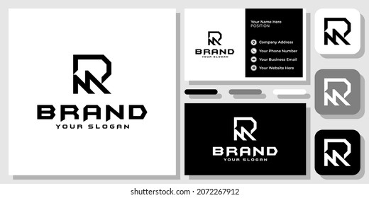 Initials Letter RM MR Monogram Flat Black Creative Modern Logo Design with Business Card Template