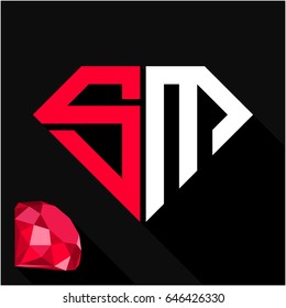 initials letter S & M in diamond shape