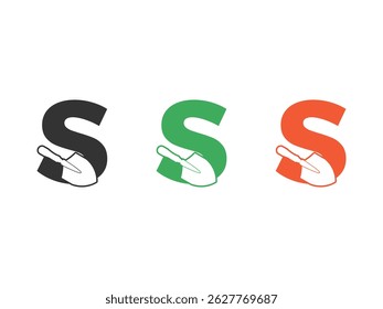 initials letter S shovel tool symbol icon design vector isolated on transparent background