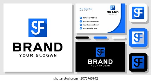 Initials Letter SF Monogram Square Box Simple Minimalist Modern Logo Design with Business Card Template