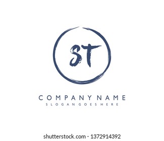 initials letter ST handwriting logo vector template