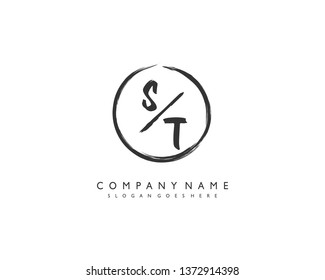 initials letter ST handwriting logo vector template