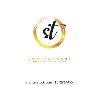 initials letter ST handwriting logo vector template