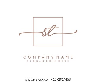 initials letter ST handwriting logo vector template