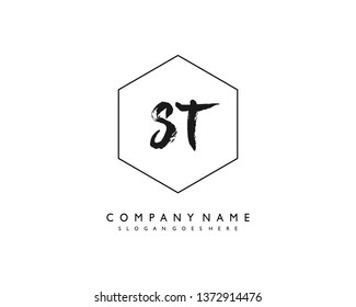 initials letter ST handwriting logo vector template