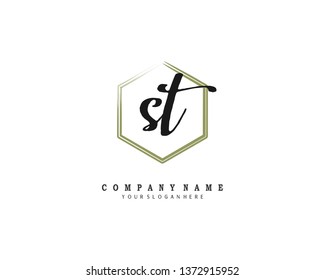 initials letter ST  handwriting logo vector template