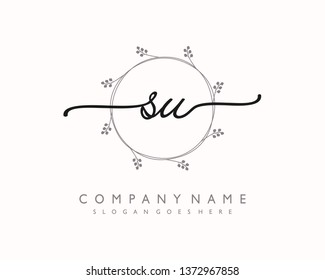 initials letter SU handwriting logo vector template