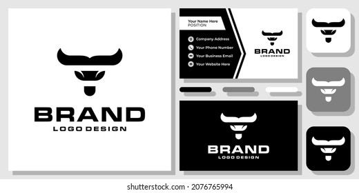 Initials Letter T Head Bull Mascot Simple Logo Design Vector with Business Card Template