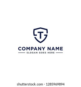 Initials Letter TS or ST linked overlapping Logo vector with letter T in the middle center of letter S shield badge-shape icon in blue deep color illustration