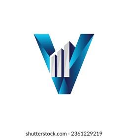 Letra inicial v vector de logotipo geométrico