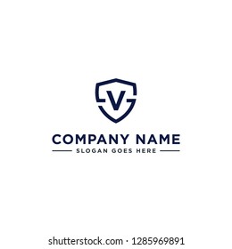 Initials Letter VS or SV linked overlapping Logo vector with letter V in the middle center of letter S shield badge-shape icon in blue deep color illustration