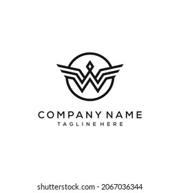 Símbolo de vuelo del logotipo del logotipo del ala de diseño W de la carta inicial