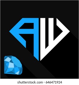 initials letter A & W in diamond shape