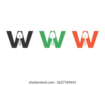 initials letter W shovel tool symbol icon design vector isolated on transparent background